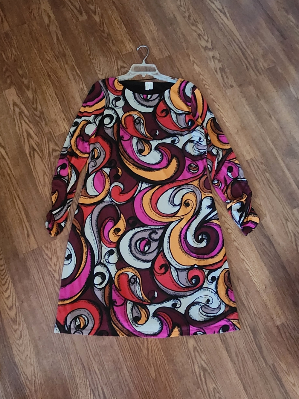 Madison Long Sleeve Dress in Pink, Orange and Burgundy Swirl Print